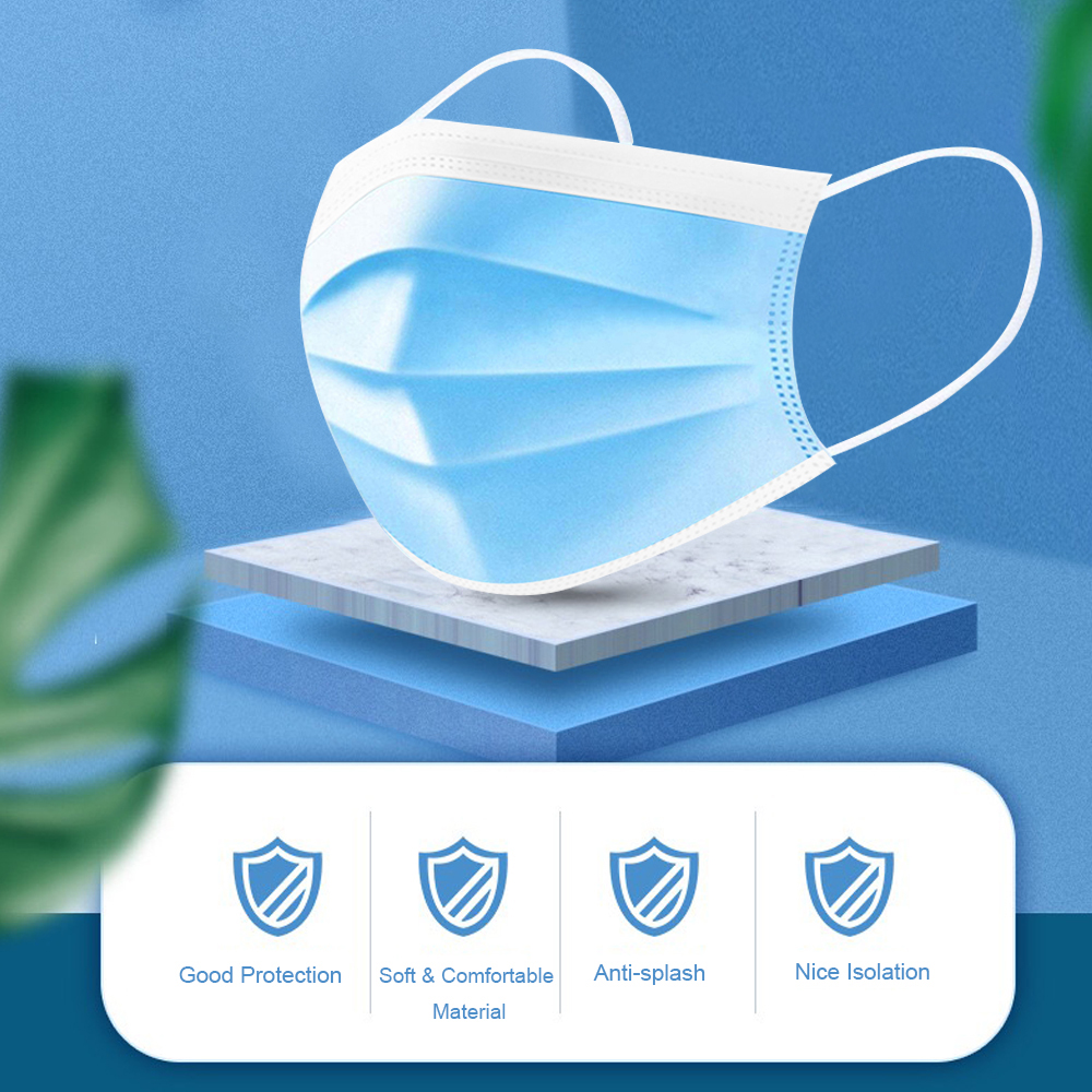 50PCS Disposable Face Mask PPE Adaptable Nose Bar 3Layer Protective Face Mask Soft Nonwoven