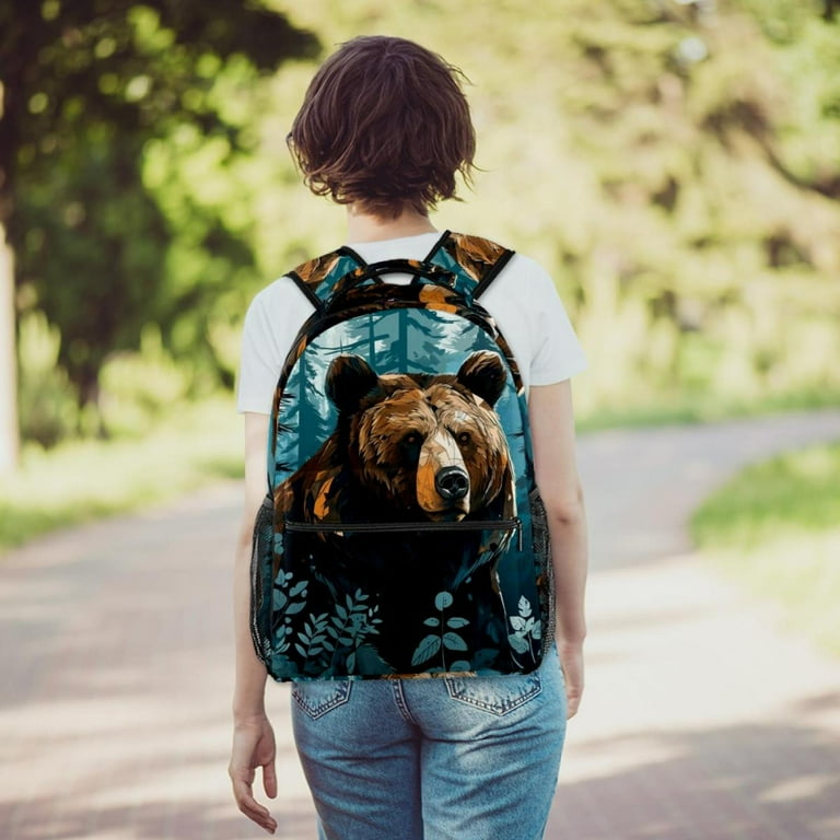 Bear Backpack Laptop Compartment Dual Drink Bottle Sleeves for Teen School Bags