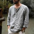 thumbnail image 2 of Men's New Long Sleeved Solid Color Trendy Cotton Linen Shirt Tie Up Top M, 2 of 5
