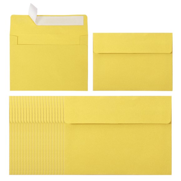 Uxcell 60ack Enveloppes A2, Enveloppes d'Invitation Jaunes Auto-Scellantes pour Cartes Postales de Mariage