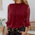 thumbnail image 2 of CAIXIA Womens Chiffon Blouse Long Sleeve High Neck Sheer Mesh Elegant Work Office Dressy Top with Smocked Cuffs Business, 2 of 6
