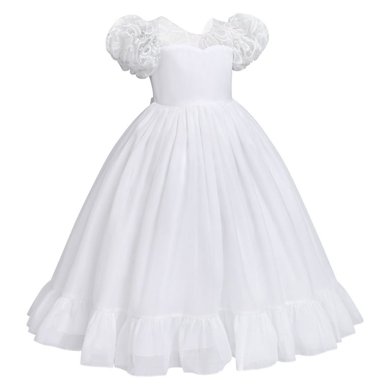 IBTOM CASTLE White First Communion Dresses for Girls Lace Flower Wedding  Bridesmaid Pageant Birthday Baptism Party Formal Maxi Tulle Gown 9-10 Years  White - Puff Sleeves - Walmart.com