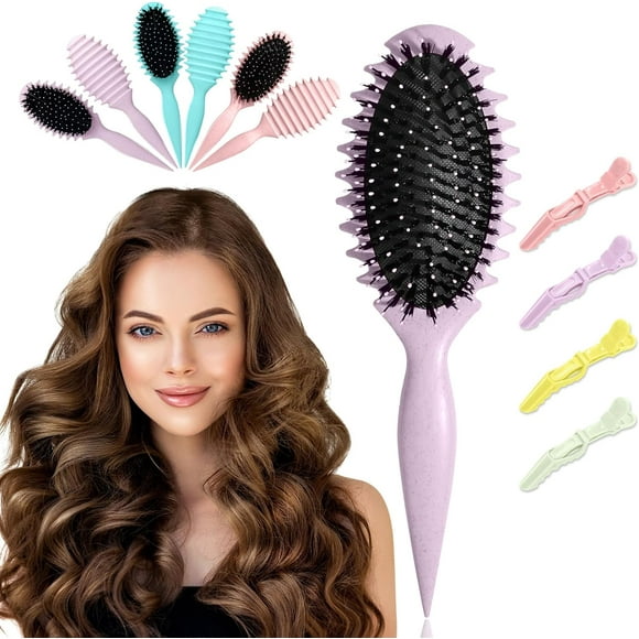 ERDS-Curl Defining Brush,Curly Hair Brush,2024 New Hair Styling Brush with Gator Clips,Curling Define Edge Lift Styling Brush for Curly Hair Wet Detangling,Shaping & Defining Curls for Women Men(Purp