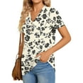 thumbnail image 4 of Sakmal Elbow-Length Womens Tops&nbsp;Plus Size Blue Floral V-Neck Button T-Shirts Ladies Shirts, 4 of 7