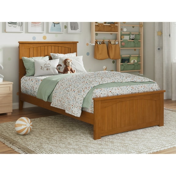 Nantucket Twin Wood Low Profile Platform Bed wMatching Footboard in Light Toffee