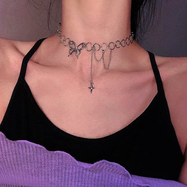 Gargantilla estilo Punk mariposa joyería mujeres Collares gótico Hip Hop cadena de collares para mujer Gao Jiahui unisex