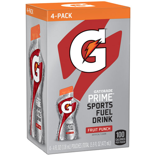 Gatorade G Prime Sports Fuel Fruit Punch Drink Pouch, 4 Fl. Oz., 4