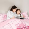 thumbnail image 4 of Erosebridal Cartoon Stripes Bow Twin Bedding Sets 7-Piece For Teens,Girls Pink Personalized Initial A Bedding Comforter Set,Pink Reversible, 4 of 6