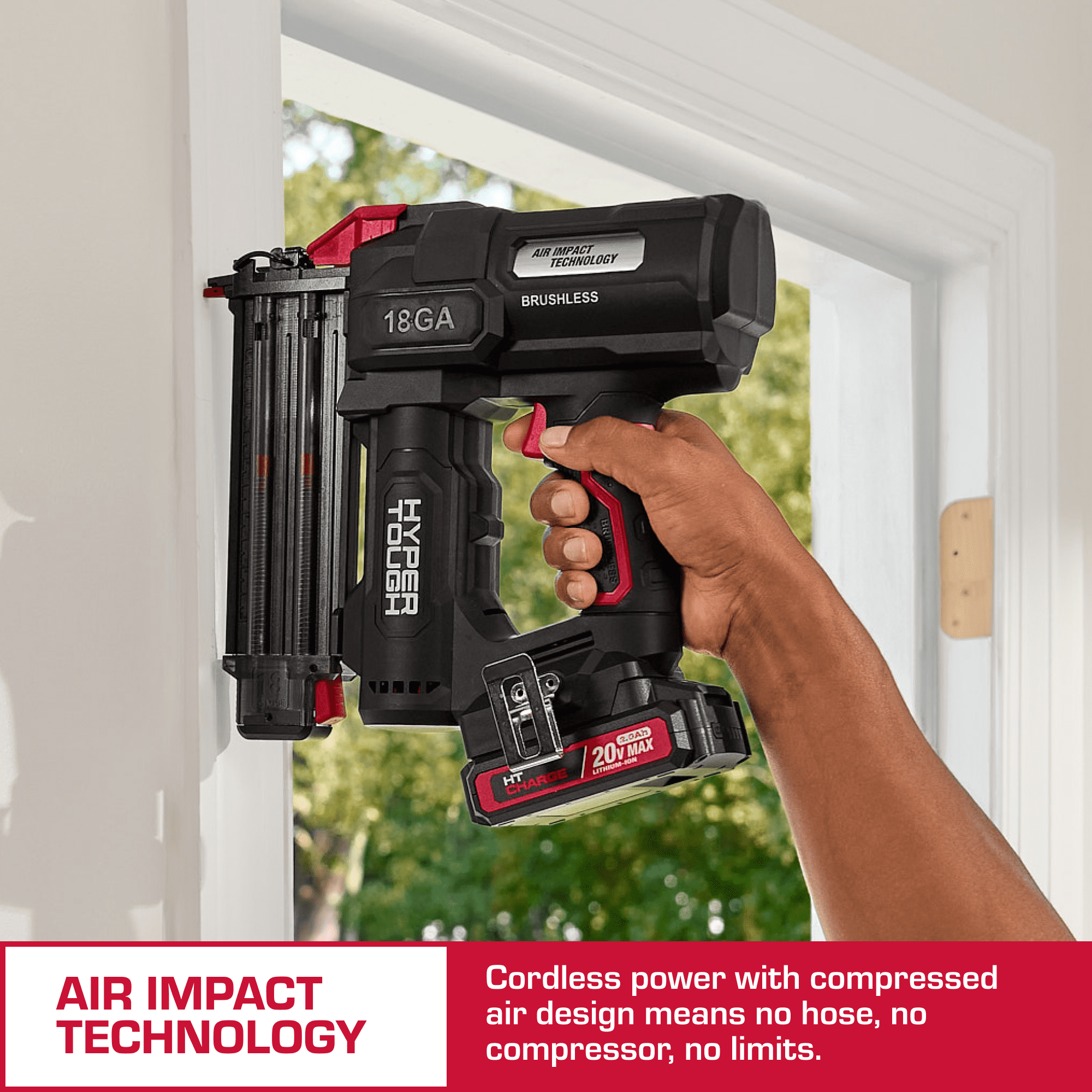 Hyper Tough 20V Max Brushless Cordless 18-Gauge Brad Nailer Kit, 2-1/8 in., with (1) 2.0Ah Lithium-Ion Battery, CCT18BWT