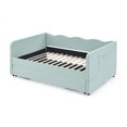 thumbnail image 2 of Full‑Size Daybed, Gingham Upholstered 3‑in‑1 Versatile Convertible Sofa Bed with Pull‑Out Trundle & Side Storage Pockets, Ideal for Multiple Room Layouts and Small‑Space Living-Green, 2 of 13