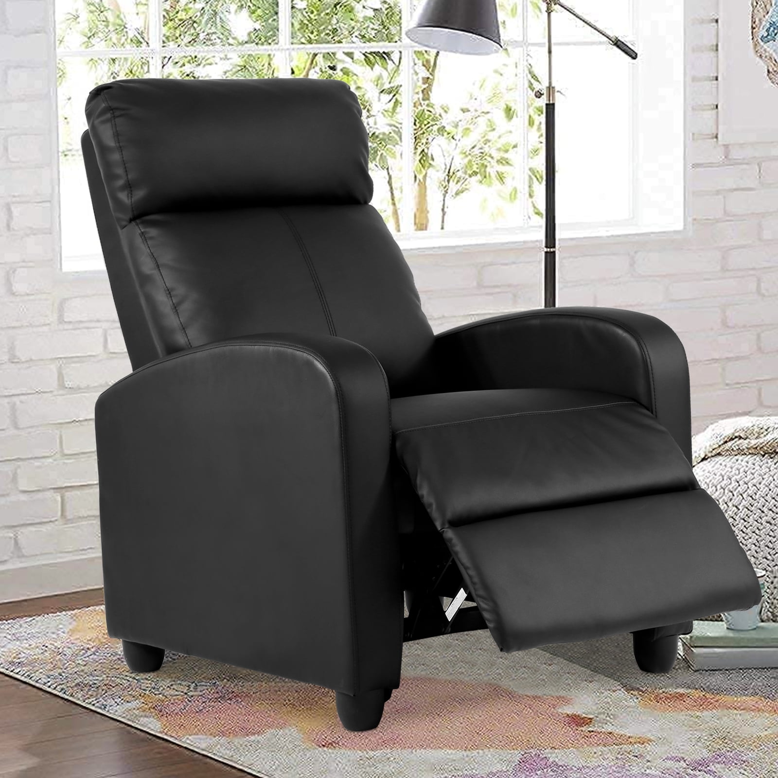 Recliner Chair Ergonomic PU Leather Reclining Chairs Adjustable Single Sofa with Padded Seat& Footrest, Modern Home Theater Seating for Living Room, Black