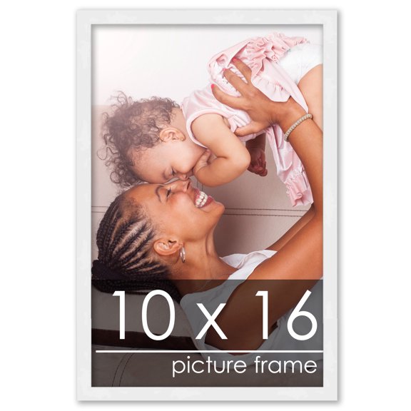 10x16 White Wood Picture Frame - UV Acrylic, Foam Board Backing, Hanging Hardware