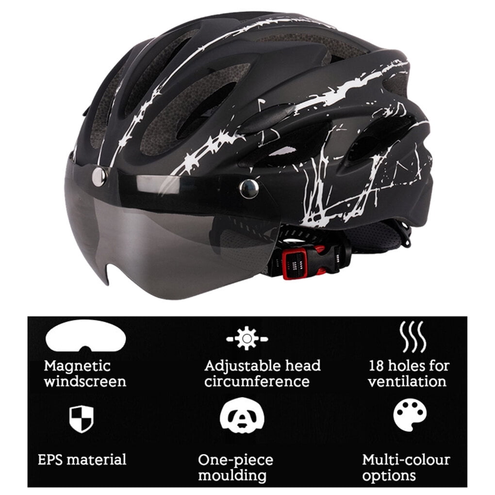 Jooan for Men Women with Safety Led Back Light Detachable Magnetic Goggles for Visor Mountain & Road Adjustable Adult Cycling Helmets, Black White