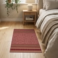 thumbnail image 3 of ODIKA 2'x3' Brick Red Check Geometric Striped Washable Accent Rug Horizontal Banded Layout With Rounded Motifs Square Checkerboard Pet Friendly, Bedside Mat for Bedroom, Nursery, RV, 3 of 7