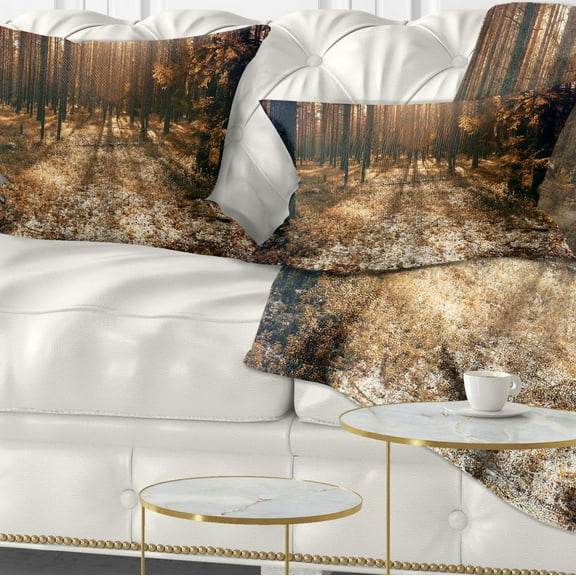 Designart Road in Dark Wooded Forest - Modern Forest Throw Pillow - 12x20