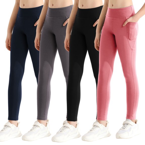 GYRATEDREAM 1/2/3/4 Pack Girls Athletic Leggings Cross High Waisted Yoga Pants for Kids Dance Workout Running Tights with Pockets 6-15Y