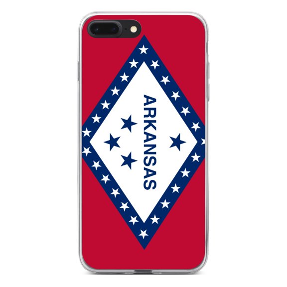 DistinctInk Clear Shockproof Hybrid Case for iPhone 7 PLUS / 8 PLUS (5.5" Screen) - TPU Bumper, Acrylic Back, Tempered Glass Screen Protector - Arkansas State Flag - US State Flag