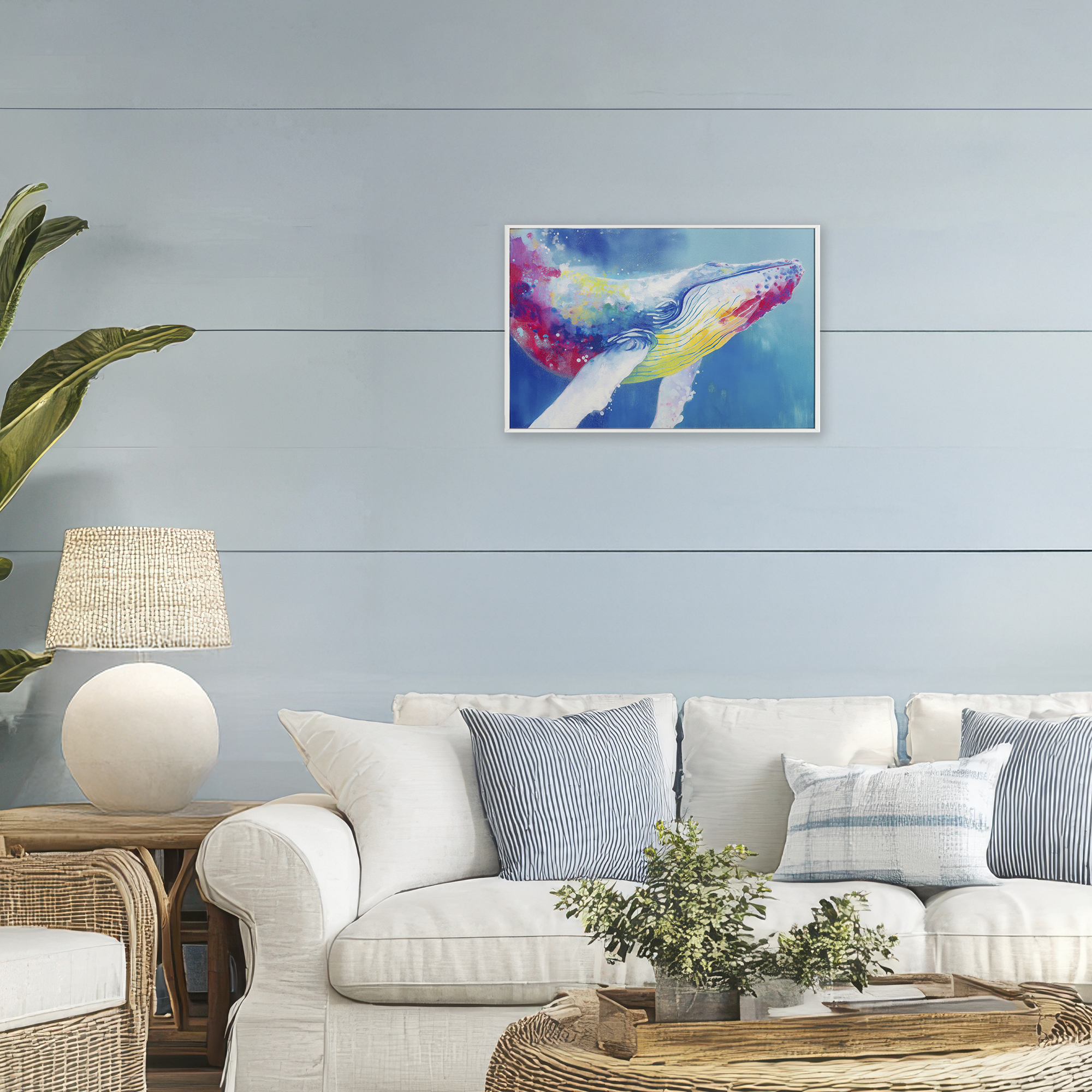 Stupell Industries Breaching Humpback Whale White Framed Giclee Art, design by Chromatic Storm Studio