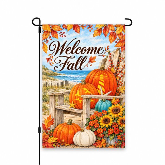 Welcome Fall Garden Flag 12 x 18 Inch - Vibrant Pumpkins, Sunflowers & Autumn Leaves Design for Yard, Lawn, Patio, Porch Outdoor Decor