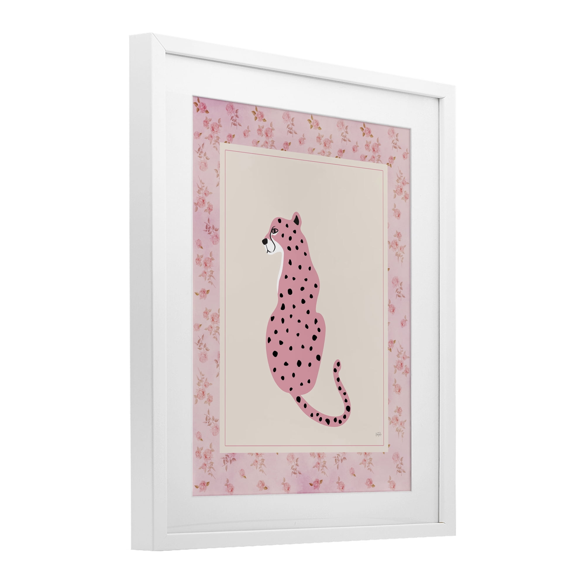 Stupell Industries Pink Sitting Cheetah with Border White Framed Print Under Glass, design by Natalie Carpentieri