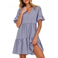 thumbnail image 4 of Summer Dresses for Women 2025 Ndbuld Women's Summer Striped V-neck Pleated Casual Mini Beach Dress With Pockets Blue XL, 4 of 9
