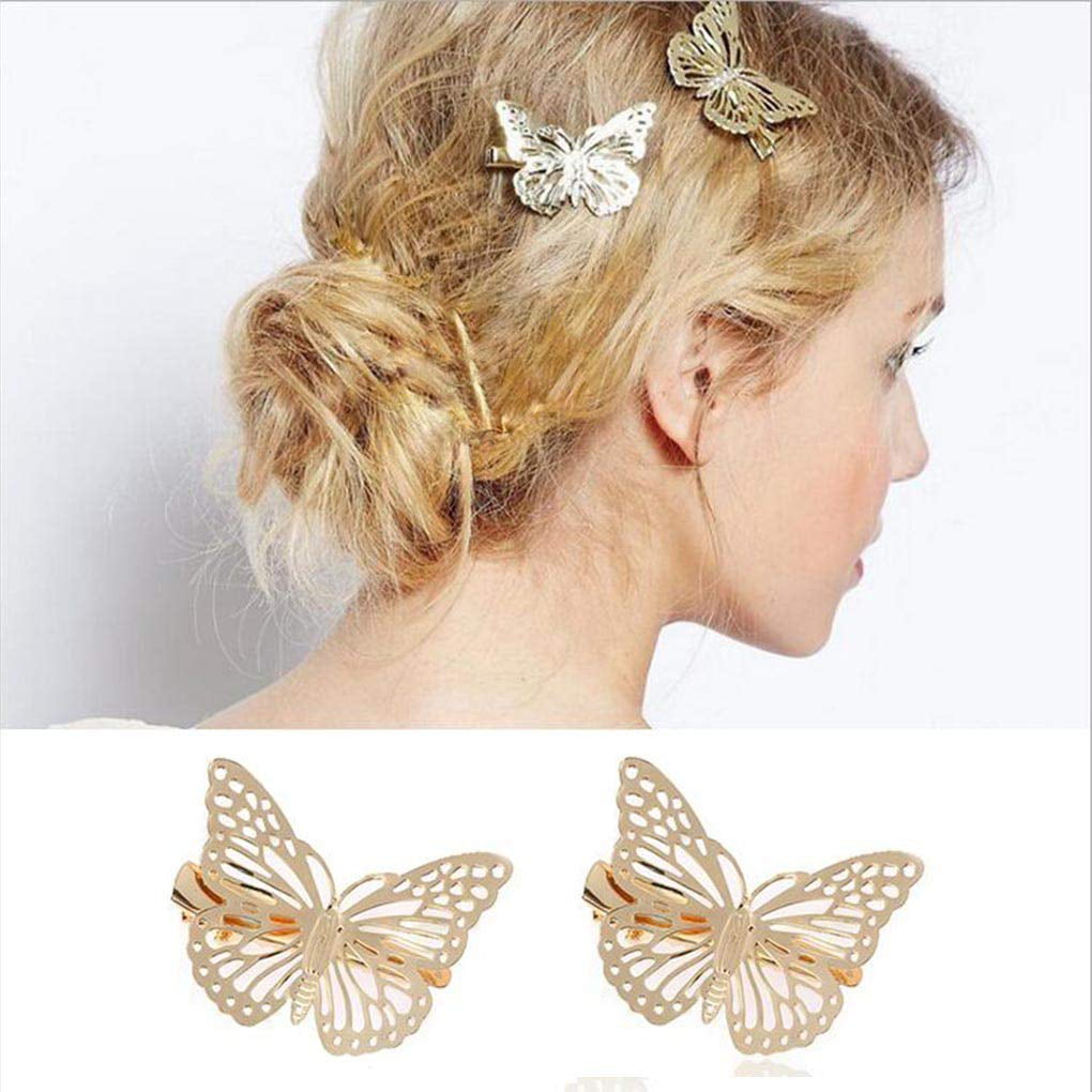 2PCS Chic Women Filigree Butterfly French Updo Hair Pin Clip Dress Snap Barrette 