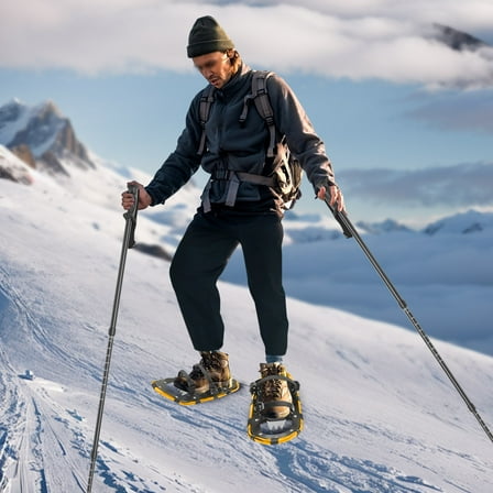 Snowshoe Kit with Black Adjustable Poles & Gold Snowshoes, 21 Inches, for All Ages, Perfect for Winter Sports and Hiking