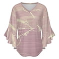 thumbnail image 5 of Delicate Floral Pink Design Women's V-Neck Blouse With 3/4 Ruffled Bell Sleeves Casual Top Ladies Blouses, 5 of 7