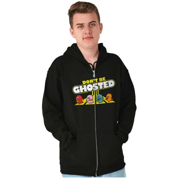 PACMAN Don't Be Ghosted Dating Joke Zip Up Hoodie Men's Women's Brisco Brands S