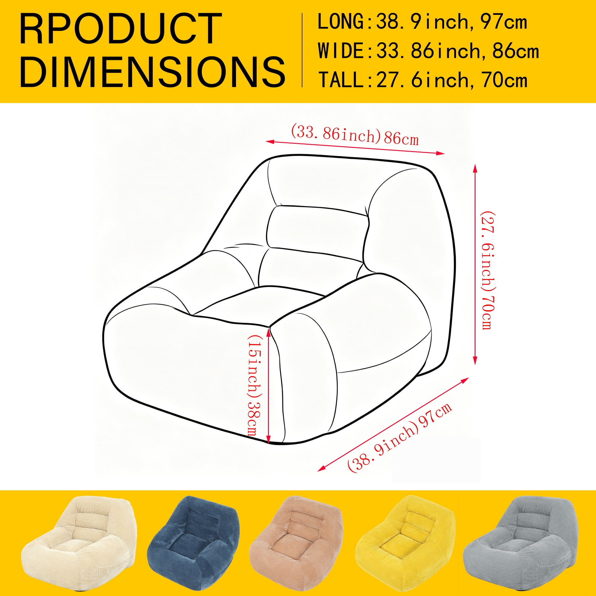 Corduroy Fabric Beanbag Couch for Living Room, Bedroom & Dorm, Cozy Fluffy Cloud Mini Couch,Pink