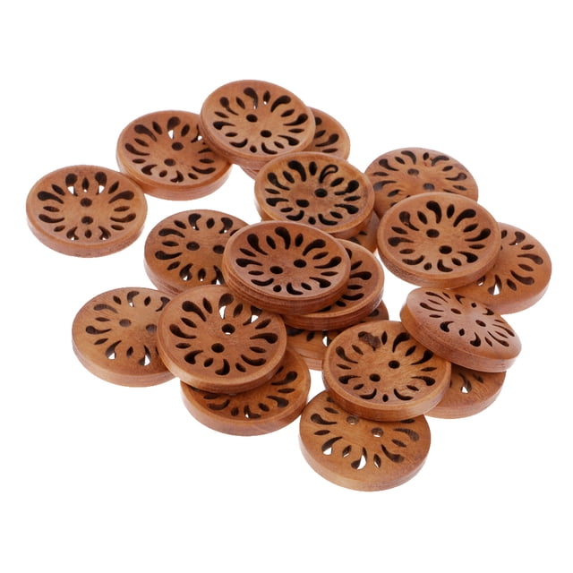 20 Pcs Boutons Vintage en Bois 2 Trous Boutons Fleur pour