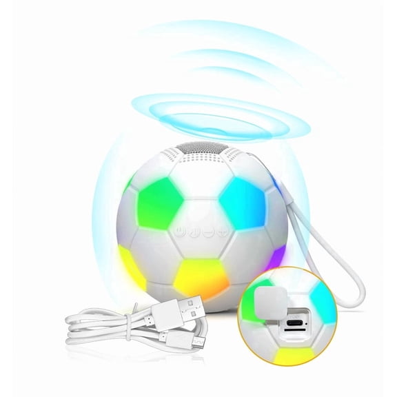 Soccer Bluetooth Speaker Portable Wireless Speaker with Dynamic RGB Lights 3D Surround Sound TWS Pairing Loud Sound for Outdoor & Gift White