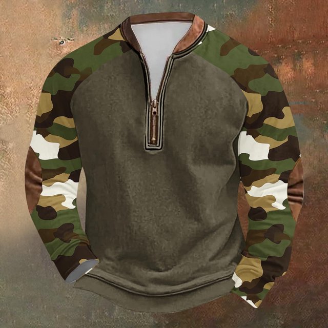Blusas y camisas de manga larga con cuello redondo para hombre, sudadera con capucha de cuello redondo con cremallera y estampado, sudadera de manga larga, blusa de poliéster para hombre