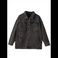 thumbnail image 2 of Chaqueta Vaquera para Mujer, Desgastada, de Larga, de Gran Tamaño, Estilo Camionero. Gris L, 2 of 9