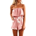 thumbnail image 5 of uvwlwu Women Floral Print Strapless Romper Bandeau Ruffle Tube Top Elastic High Waist Side Pocket Short Jumpsuit Elegant Summer Vacation Casual Occasion Outfit,XXL, 5 of 5