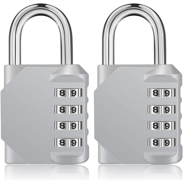 Combination Padlock 4 Digit Combination Padlock Gym Escape Game Waterproof Digital Lock Outdoor Shelter (2 Pcs, Silver)