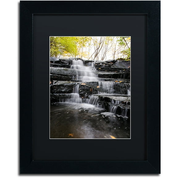 Trademark Fine Art "Waterfall at Lake View" Canvas Art by Kurt Shaffer, Black Matte, Black Frame