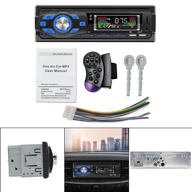 Unidad principal estéreo para automóvil, salida RCA 1 Din 5.0 broadcast FM Tarjeta TF Aux-in Asistente de voz Transmisor de música con control CUTICAT Unidad principal estéreo del coche
