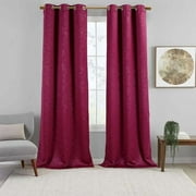 Virginia Pair (Set Of 2) Blackout Weave Energy-Saving Thermal Curtain Panels Grommet Embossed Fabric Leafy Designs - 74"W X 63" L - Burgundy