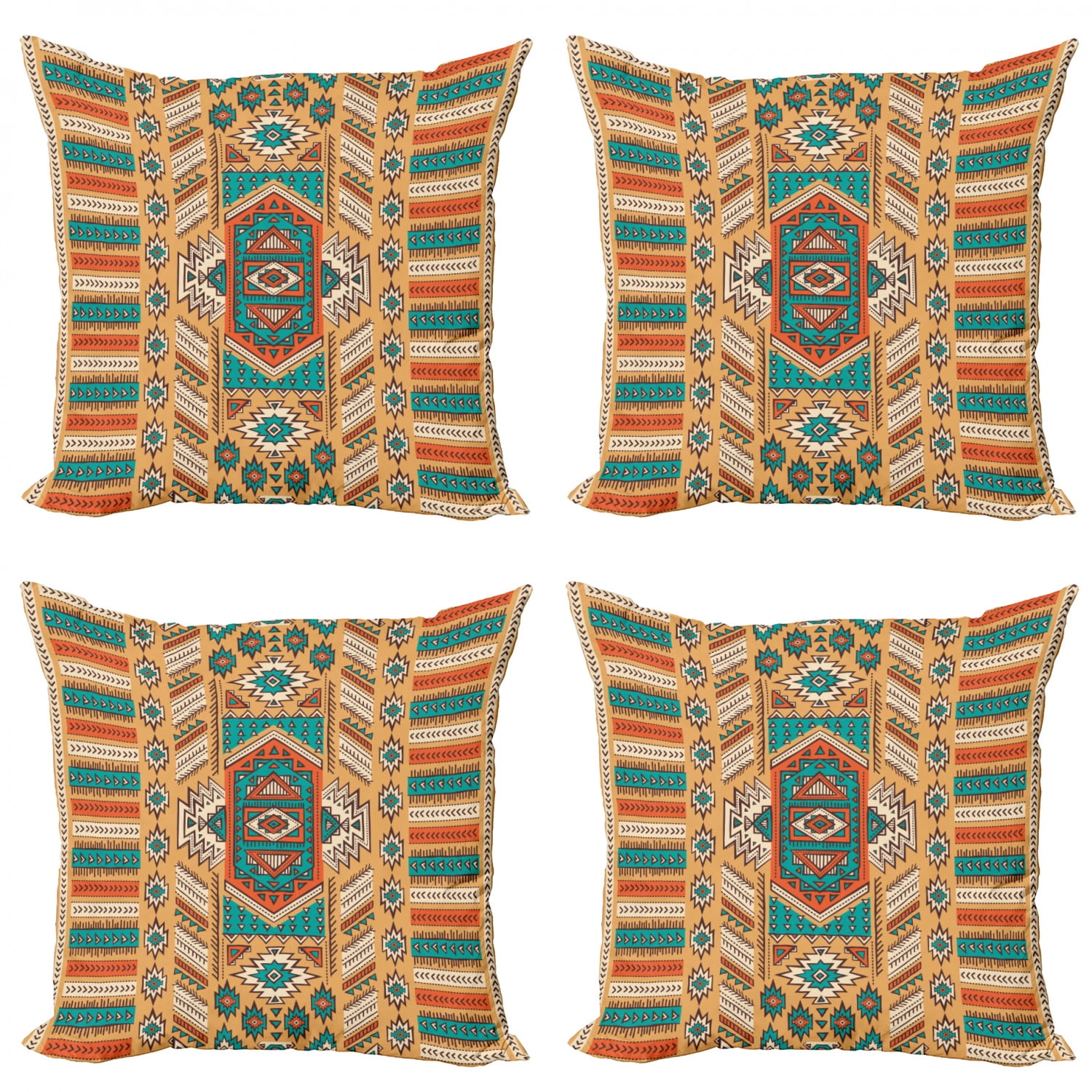 Tribal Throw Pillow Cushion Case Pack of 4, Secret Tribe Pattern in