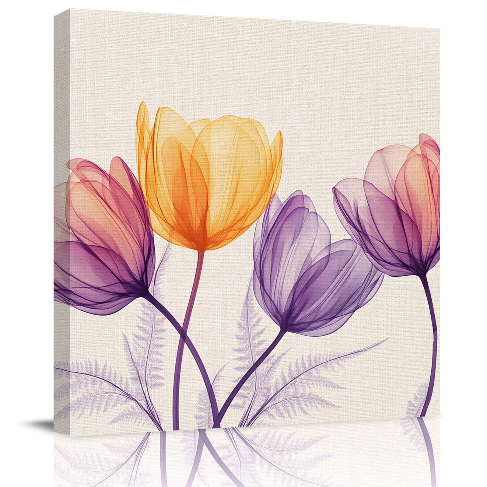 Wall Art Prints Elegant Tulips Framed Canvas Prints for Bedroom Living Room Bathroom Office Spring Orange Purple Flowers Pastoral Gallery Wrap Wall Art Poster for Gifts Home Decor 12 x12