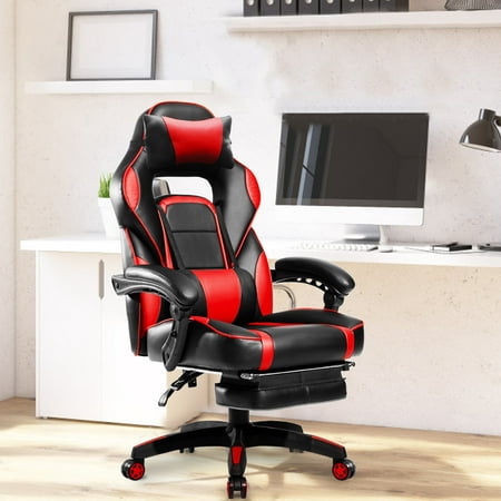 Merax High-Back Racing Chair, Ergonomic Gaming Chair with Footrest, PU Leather Swivel Home Office Chair Including Headrest and Lumbar (Best Gaming Chair 2019 Under 200)