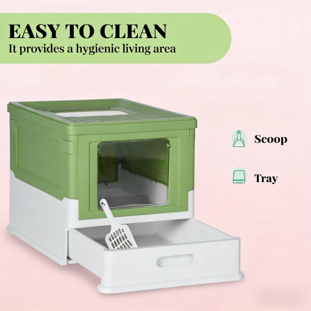 Fully Enclosed Cat Litter Box with Front Entry