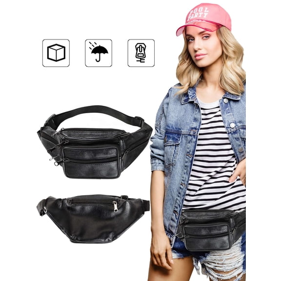 Luxtrada Fanny Pack Waist Bag Multifunction Genuine Leather Hip Bum Bag Travel Pouch for Men and Women (Black)
