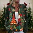 thumbnail image 2 of WTOBBY Women's Christmas Print Knit Cardigan, Cute and Fun Holiday Sweater for Fall and Winter, Long Sleeve Knitted Pullover with Festive Design,Dark Green M, 2 of 6