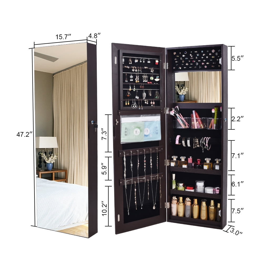 Wood Grain Mirror Decoration Storage, Dressing Mirror Jewelry Mirror Cabinet, Brown