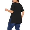 thumbnail image 3 of Agnes Orinda Women's Plus Size Tops Side Split Texture Crew Neck Short Sleeve T-Shirts Casual Tunic Blouse 3X Black, 3 of 6