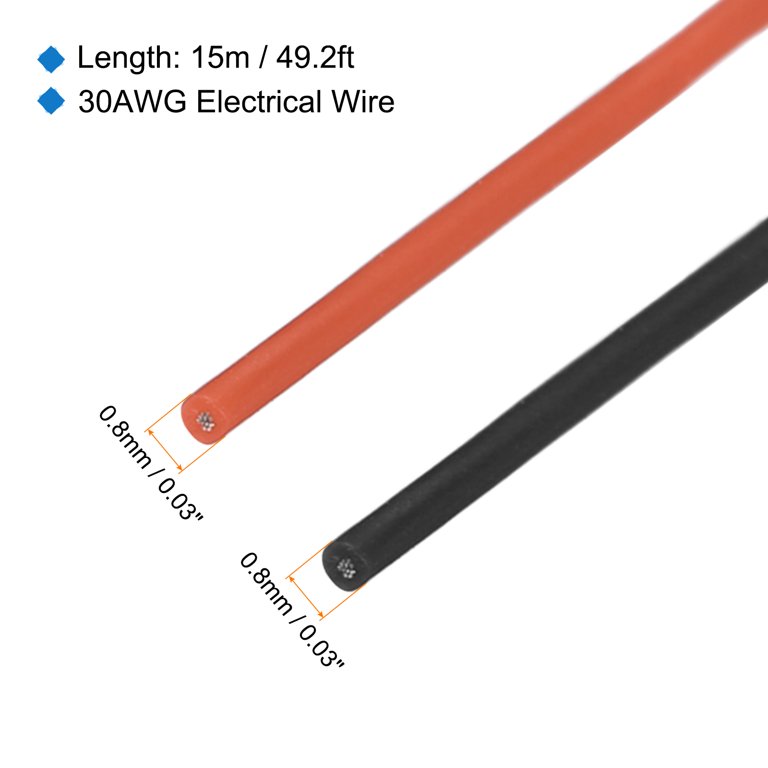 2 Conductor Parallel Silicone Wire 30AWG 30 Gauge Red Black