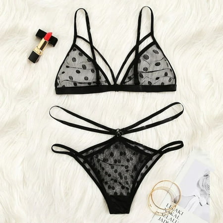

DENGDENG Women Sexy Underwire See Through Lingerie Set Mesh 2 Piece Bra and Panty Set