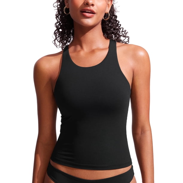 Top Tankini CRZ YOGA con Espalda Deportiva y Relleno Cuello Alto Negro Talla L